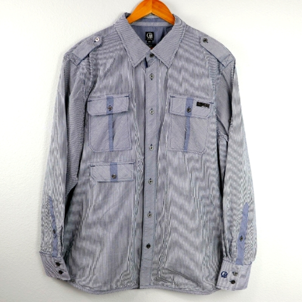 Cavi Men's Blue & White Vertical Striped Long Sleeve Dress Shirt Sz XL